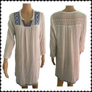 Artiasan Ny Womens Large White Embroidered 3/4 Sleeve Dress Knee Length